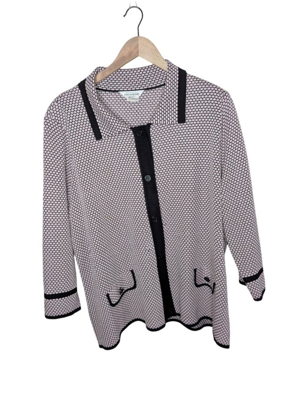 Exclusively Misook Womens Pink Black Honeycomb knit Blazer Jacket 3X